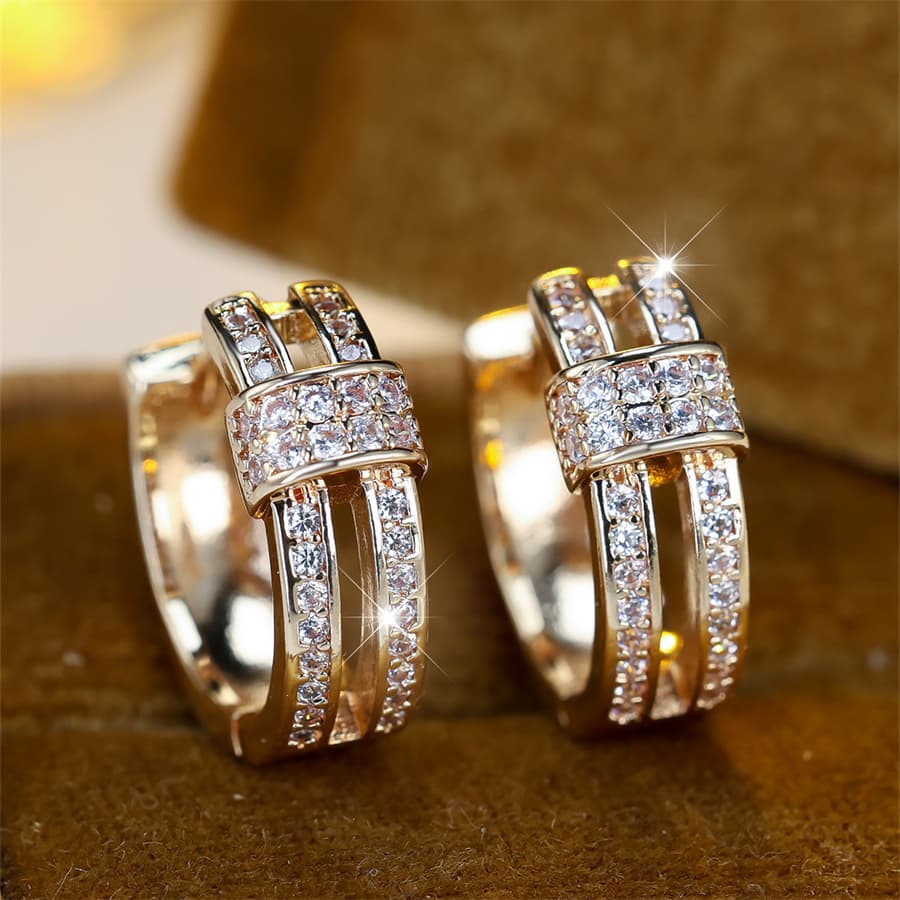 TEMU 1 Pair Elegant Synthetic Zirconia Golden Plated H Shaped Design Women' Earrings, Holiday Party Everyday Wear, Durable And Sparkling Accessories