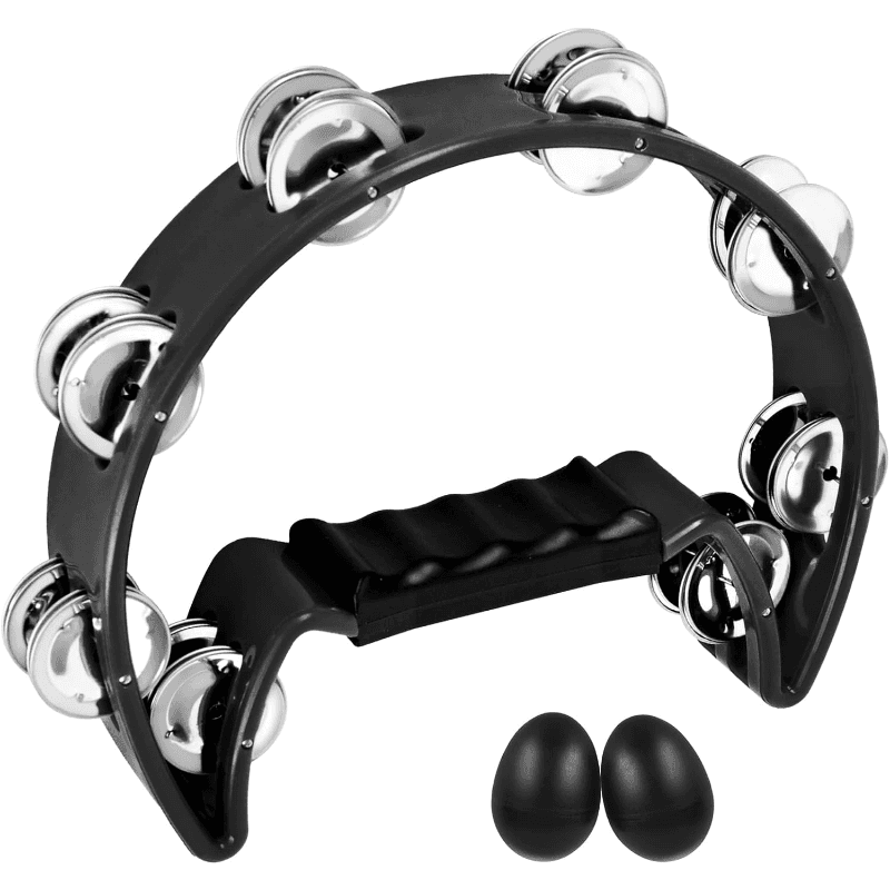 TEMU 3pcs Black Metal Tambourine Set With - Handheld Percussion Instrument, Crescent-shaped Design, Durable Abs Material, Ideal For Music Practice And Performances, Tambourine Music