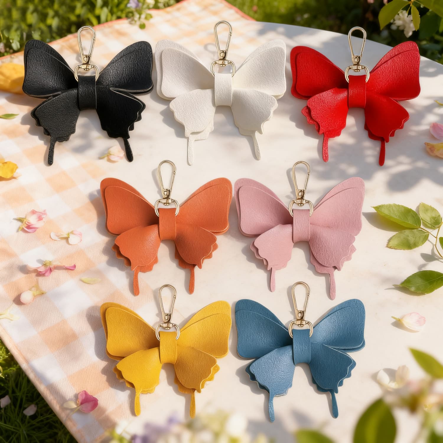 TEMU 7pcs Set Of Realistic Keychains, Fresh-style Pu Leather Bag Charms, Car Keychain Accessories