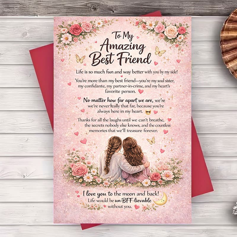 TEMU 2pcs Best Friend Greeting Card & Envelope Suitable For Birthdays, Thank You, Or Gifts - For , Friendship Matching Card &