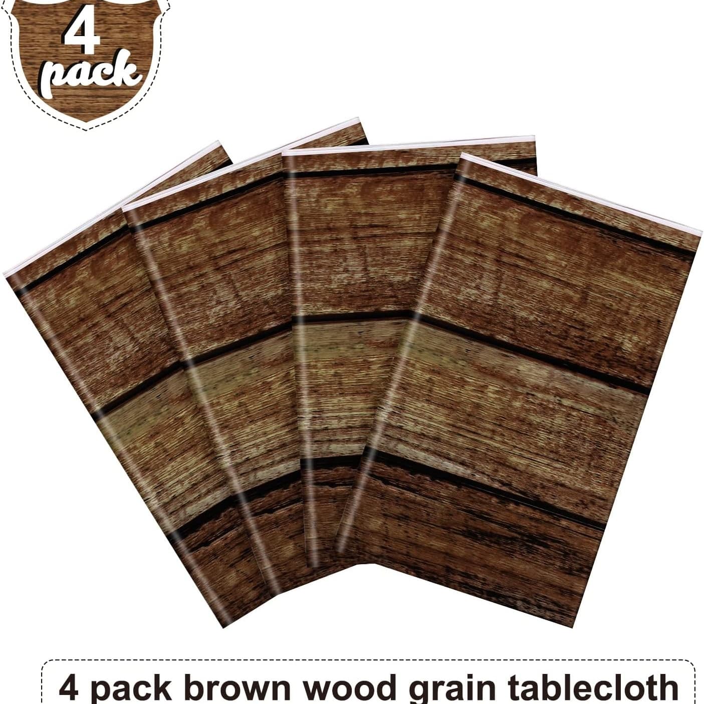 TEMU 4pcs Brown Wood Grain Country Tablecloth, 54*71 Inch Rectangular Dining Table Decoration, Decoration, Western Barn Decoration