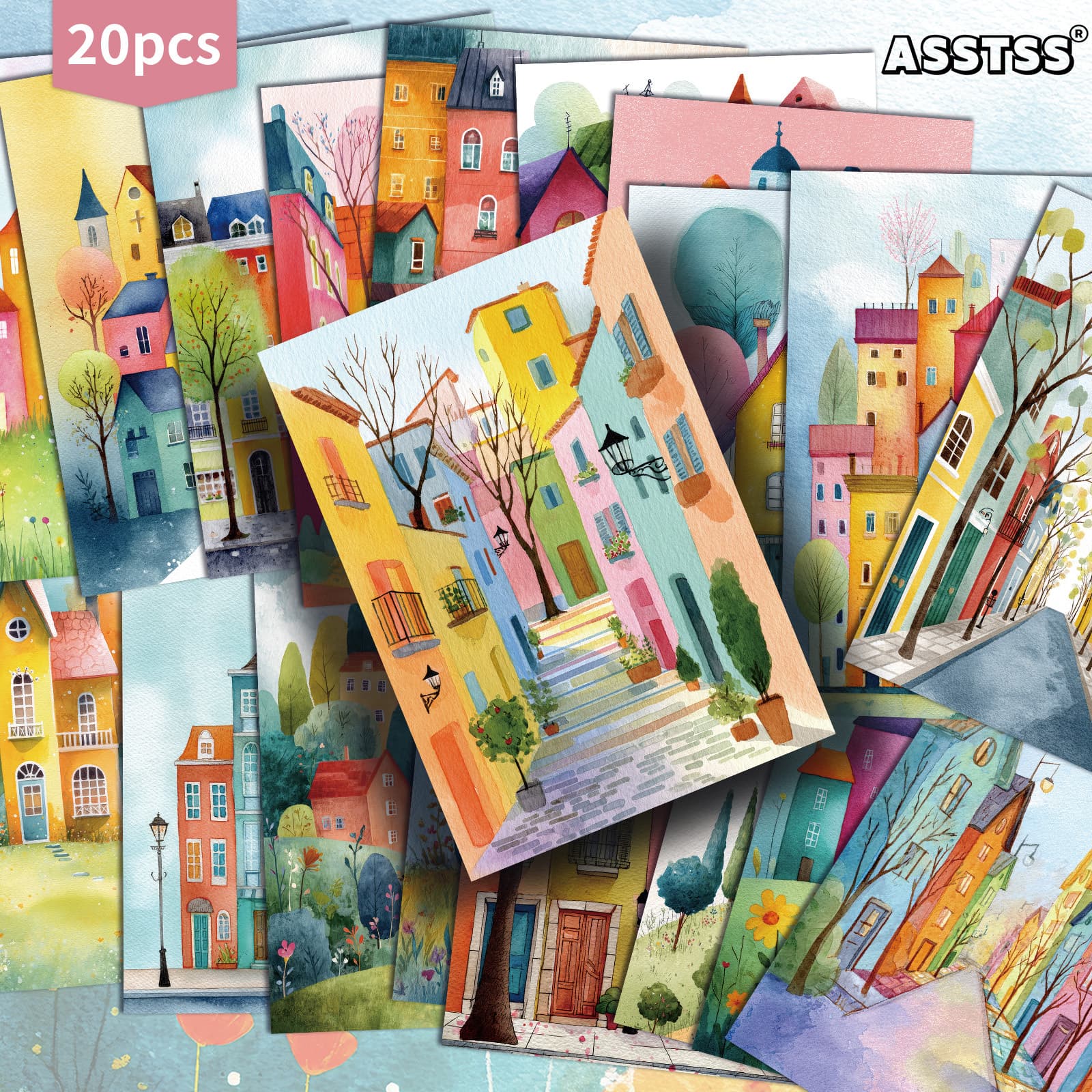 TEMU 20-pack Asstss Vintage Whimsical Village Postcards - 4x6 Inches Retro Junk Journal Supplies, Classic Pinup Illustrations Collectible Decorative Painting Cards For Scrapbooking And Crafting