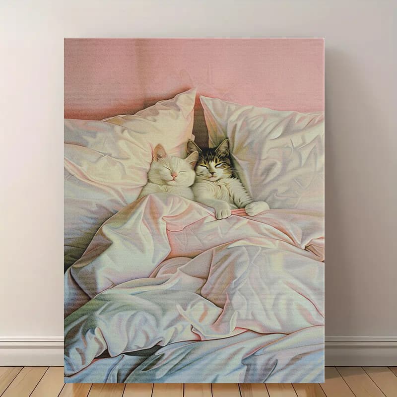 TEMU 1pc Unframed 30.48x40.64cm Canvas Print - Couple In Bedroom Scene, Whimsical Cat Lover Gift, Cute Cat Wall Art For Home, Office, Cafe Decor,halloween Christmas Decor