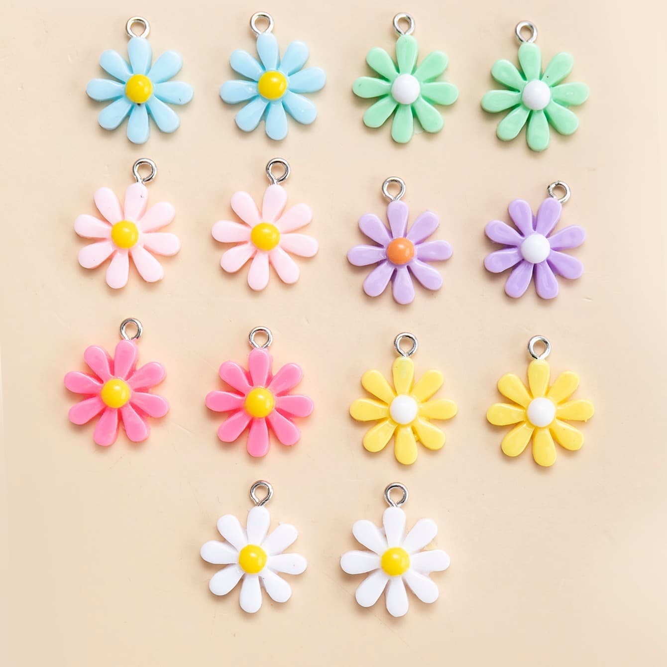 TEMU 14pcs Handmade Sunflower & Daisy Flower Pendants - 20x16mm Diy Craft Charms For Earrings, Necklace Making, Supplies, Accessories (0.79”*0.63” Per Flower) 14pcs Pack)