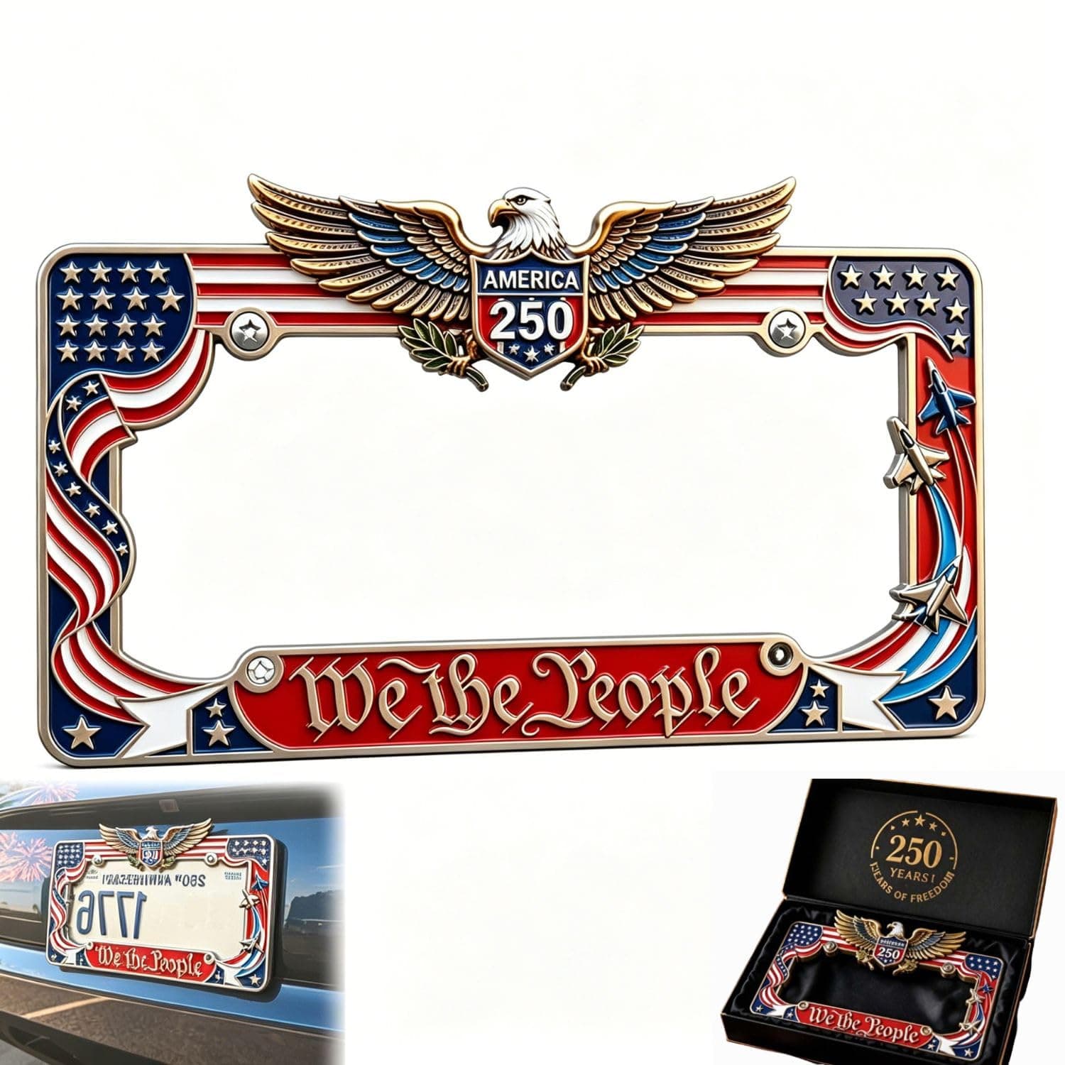TEMU 250th Anniversary Commemorative License Plate Frame, Year American Car Plate Frame License Plate Holder Universal Patriotic License Plate Frames For Standard Us Plates