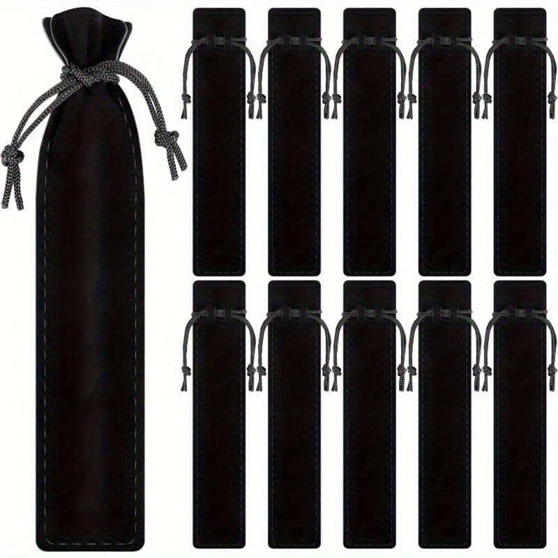 TEMU Set Of 50 Velvet Pen Pouches Featuring A Drawstring - Ideal For Holding Pens And Pencils (in Black Color)