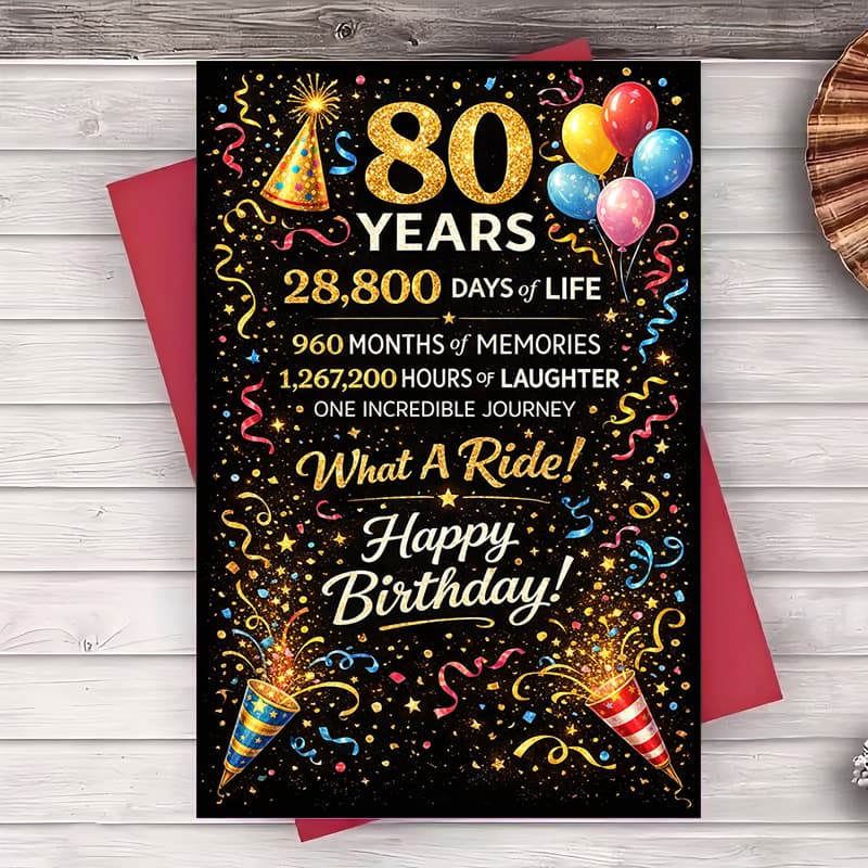 TEMU (one Envelope And 1 Greeting Card)80th Birthday Greeting Card For Mom Dad Grandpa Grandma Glitter For Party Celebration And Milestone Wishes 2d Card Greeting Card