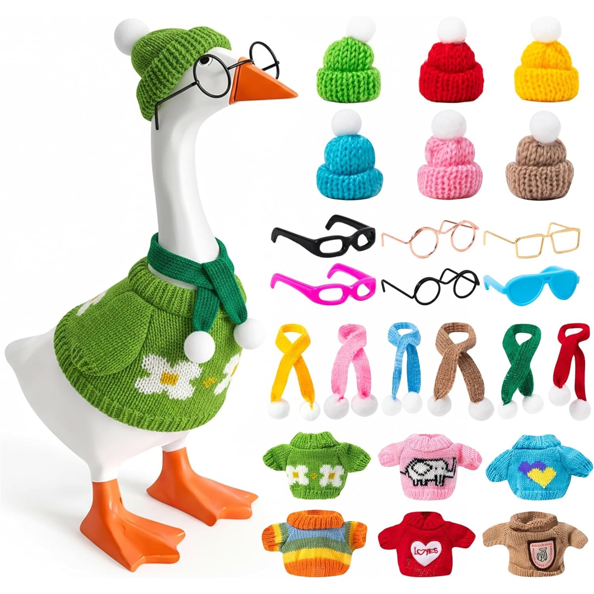 TEMU 6pcs Set Desk Goose Outfit | Goose Statue Knitted Sweater And Hat Costume Set For Party Supplies, And Spandex, Brand: Monyplay