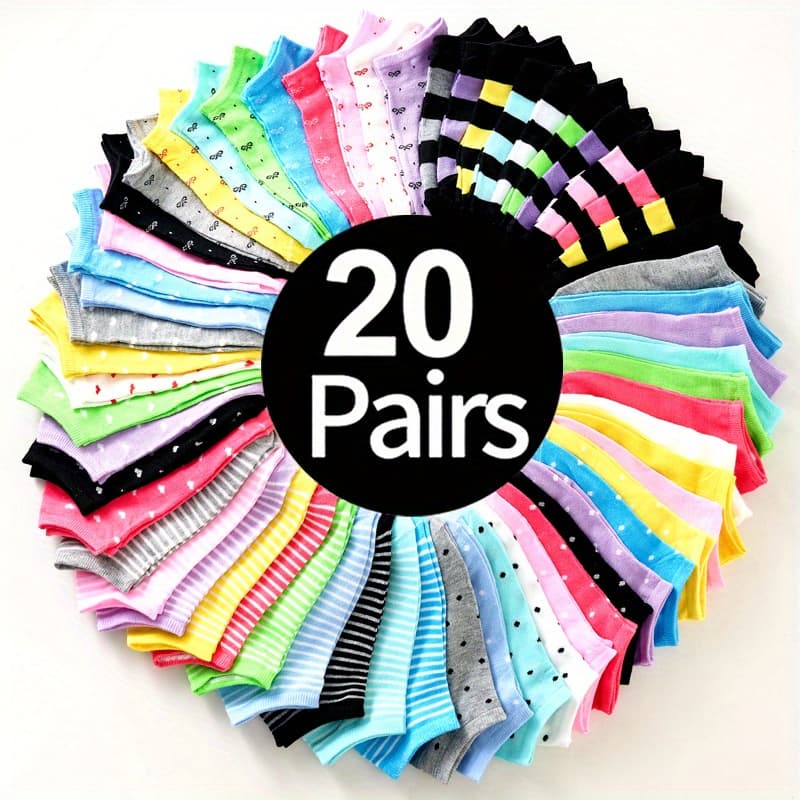 TEMU 20 Pairs Of Candy-colored Women's Socks, Fashion Trend, Soft, Comfortable And Breathable, Diverse Random Patterns, Daily Wear , Holiday Gifts