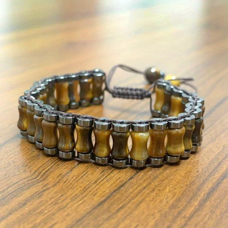 TEMU 1pc Tiger Eye Stone & Obsidian Bracelet - Retro Style Mixed Stone Beads, Durable Everyday & Party Jewelry, Unique Gift For, For Teenager