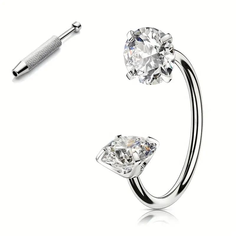 TEMU 18g Internal Thread Women's Nose Ring With A Horseshoe Design, Featuring Zirconia Stud, Suitable For Lip And Eyebrow Spiral Piercings
