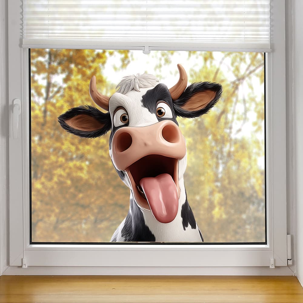 TEMU 1pc Fun Cow Window Cling, Suitable For Bedroom, Living Room, Study, And Kitchen Decoration, Static Cling Glass Sticker