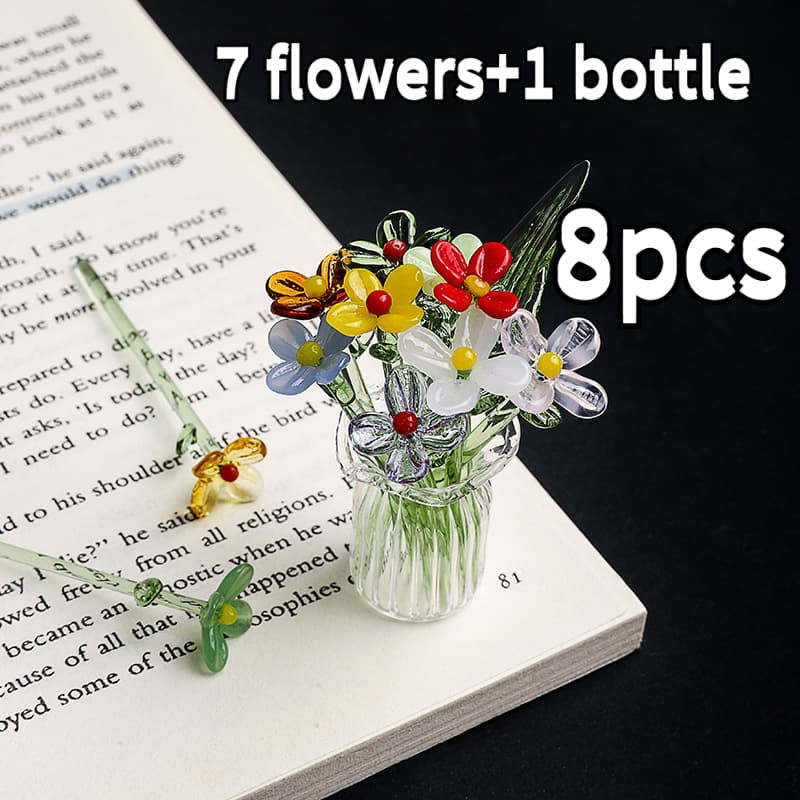 TEMU 8pcs Mini Vase With Painted Glass Flowers | Handmade Colorful Glass Bouquets, For Home And Office Decoration With Mini Mini Glass Flowers, For Graduation Season And Father's Day