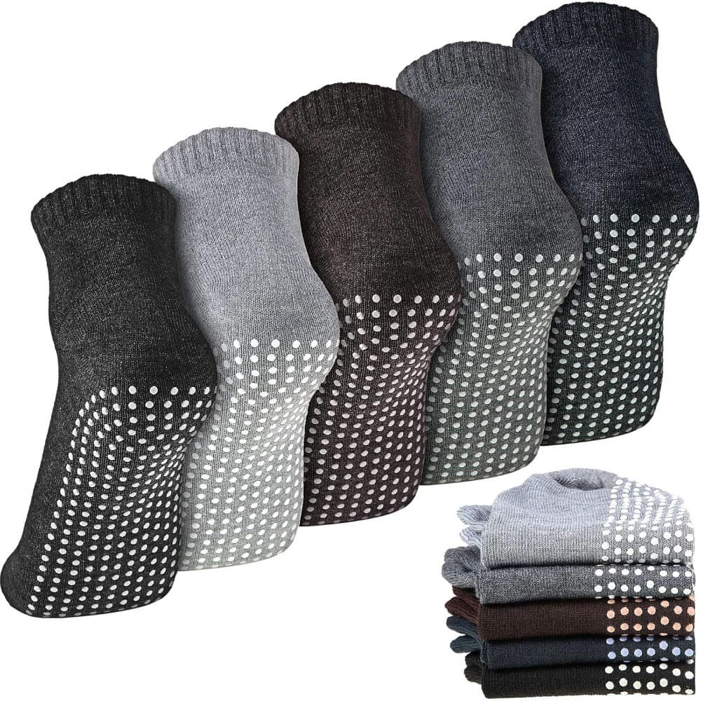 TEMU 5 Pairs Ankle Grip Socks, Non-slip Pilates & Yoga Footwear, Solid Color Knit Fabric, Machine Washable, For Men And Women, Use