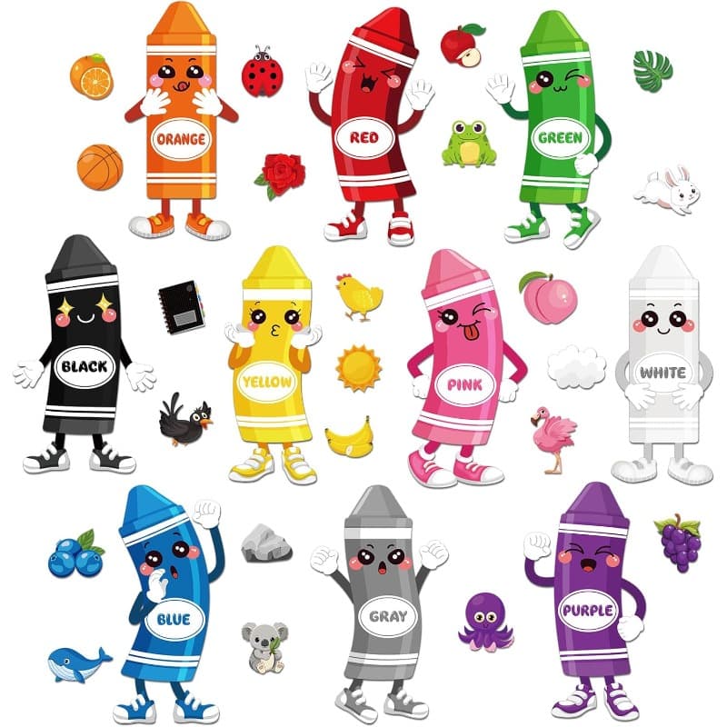 TEMU 32pcs Colorful Bulletin Board Set For Classroom, Crayon Classroom Color Posters Cutouts With 80pcs Adhesive Glue Point Dots For Learning Decorations