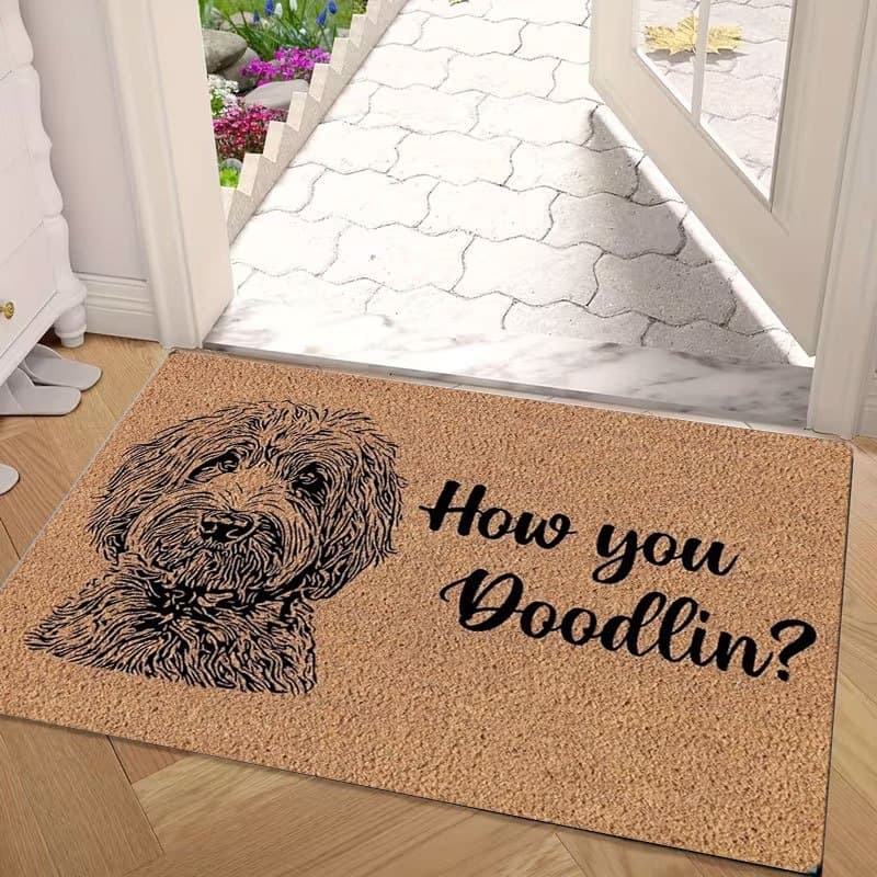 TEMU 1pc How You ? Dog Print Welcome Mat - Non-slip Flannel Indoor Entrance With Cute Puppy, Soft Adhesive Suitable For Home Decor, Door Mat, Easy Clean