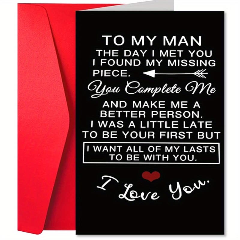 TEMU Men's Love Greeting Card- Romantic Anniversary, New Year, Congratulations, , Recovery Card With Envelope- 1pc, Souvenir For Husband, Boyfriend, Partner
