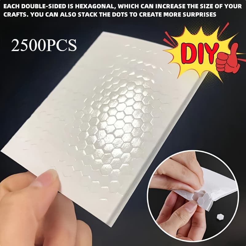 TEMU 2500pcs, 3d Foam Dot Double-sided Adhesive Foam Tape With Thick Hexagonal Glue Stand For Crafts Diy Or Office Supplies, 10 Sheets, Hexagon 0.25 Inch