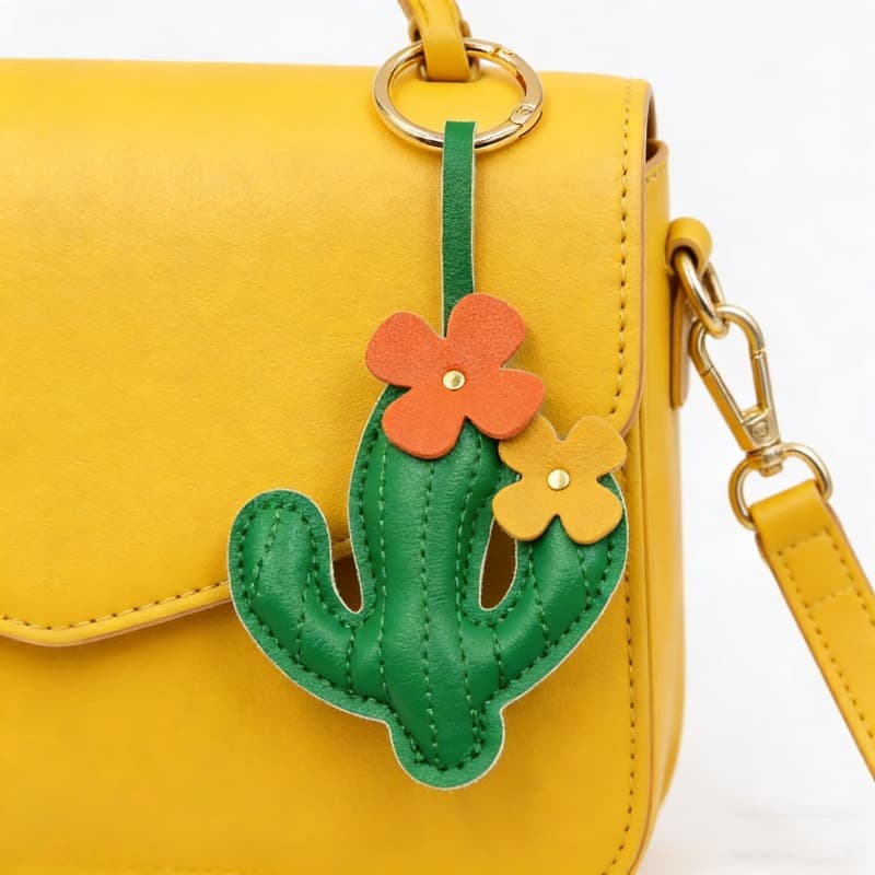 TEMU Pu Leather Cactus-shaped Keychain & Phone Pendant - Decor Suitable For Handbag, Charms, Key Decorations, Pu Leather Cactus For Daily