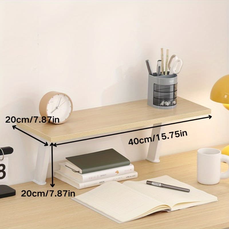 TEMU 1pc White Wooden Floating Desk Shelf - Rectangular No-drill Countertop Organizer With Multiple Levels For Home Office, Perfect For Books, Pens, The Best Gifts For Thanksgiving And Christmas