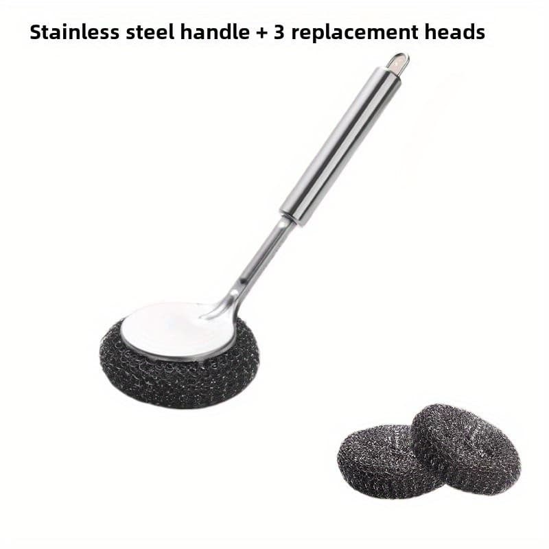 TEMU 4pcs Stainless Steel Pot Set With Long Handles, Reusable Wire Balls, Dishwashing Scrubbers, Kitchen Cleaning Brushes, Uncharged Manual Operation