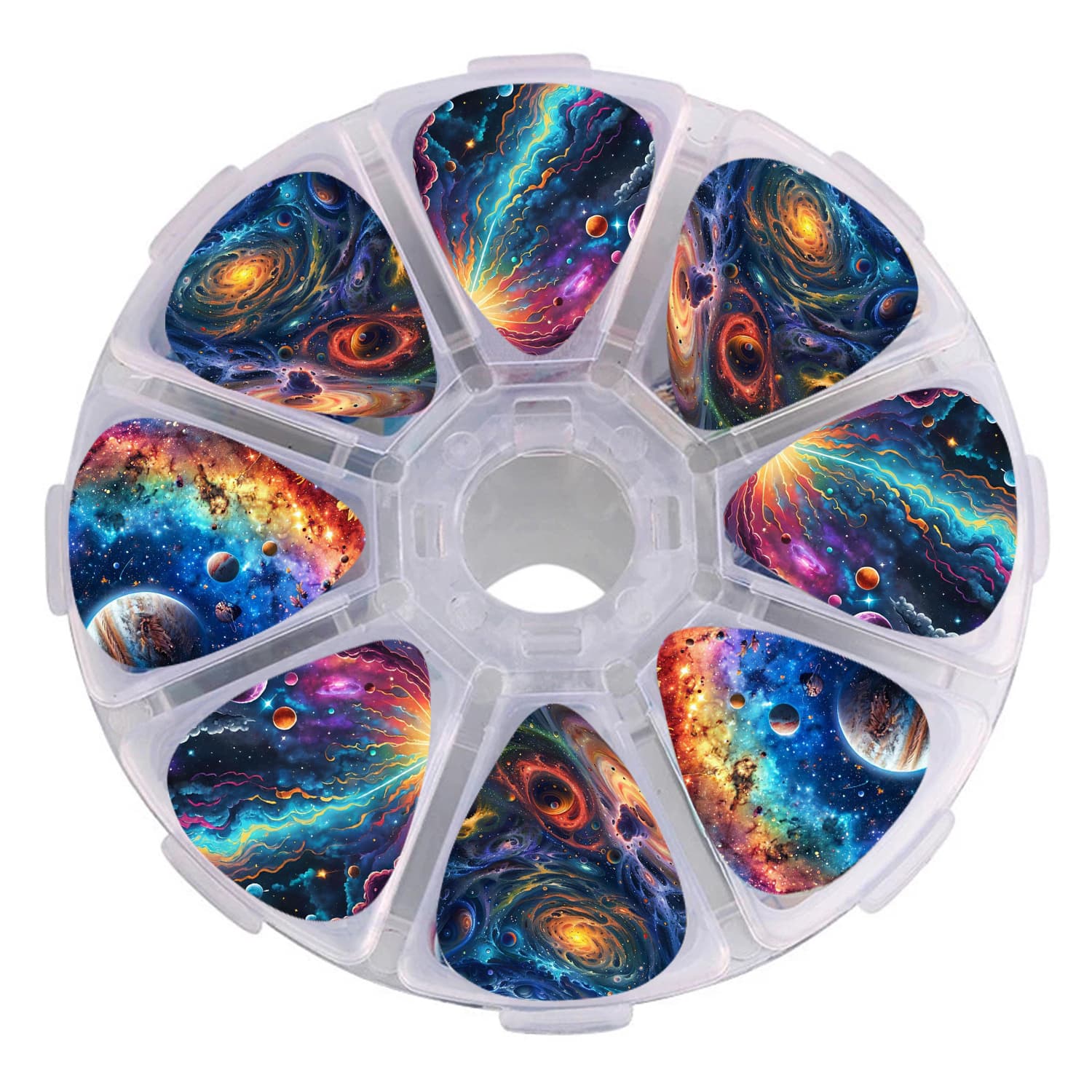 TEMU 50pcs/box Random Starry Sky Pictures Guitar Paddles | 0.46/0.71/1.0mm Acoustic Guitar And Ukulele Additions, Painted Style, Mixed Color Abs Material