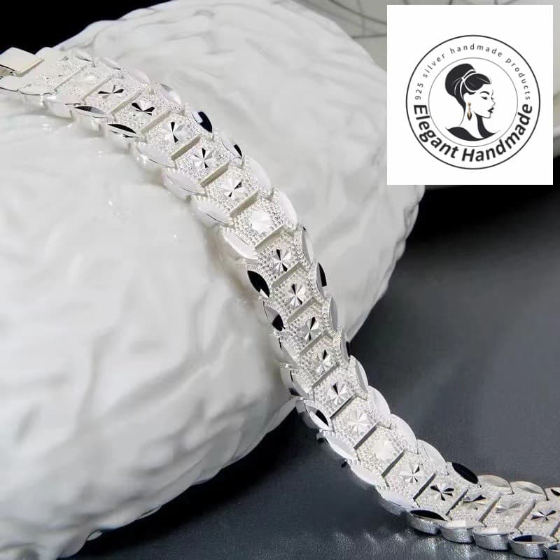 TEMU A 925 Silver Men's Bracelet, Fashionable, Creative, Personalized, Euro Wide Bracelet, Suitable For Daily Wear And Parties, The For Christmas Gifts