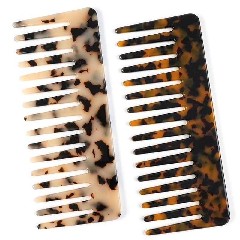 TEMU 2pcs Of Portable Cellulose Acetate Wide-tooth Comb, Travel Hair Brush, Suitable For Wet And Dry Use, Women's Thick Curly Wavy Hair, Suitable For All Hair Types, Convenient For Travel