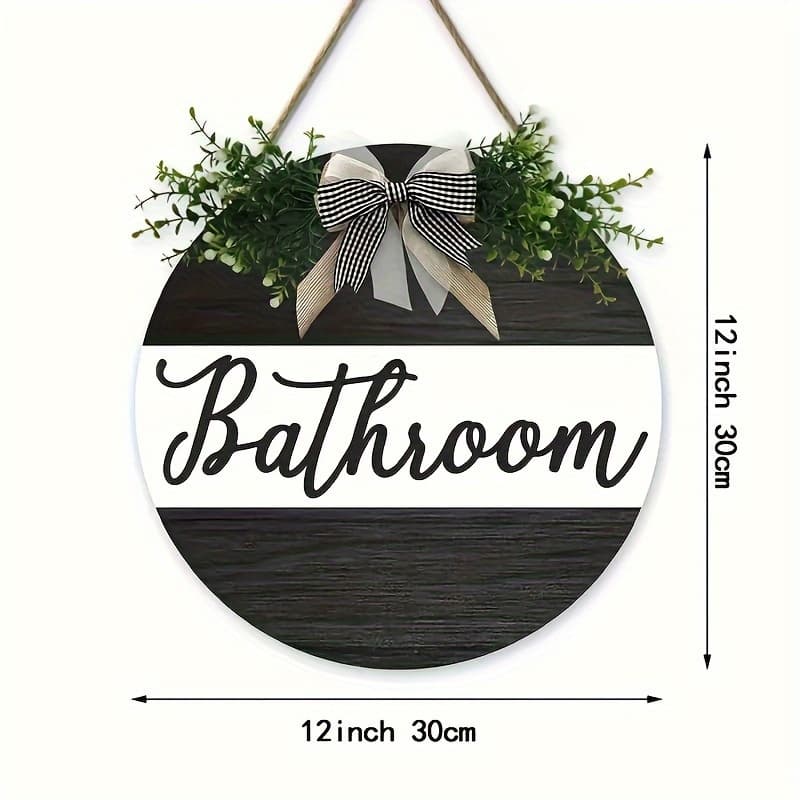 TEMU 12" X 30" Large Rustic Wooden Farmhouse Bathroom Sign With Fresh Greenery And Elegant Bow, Home Decor And Gift