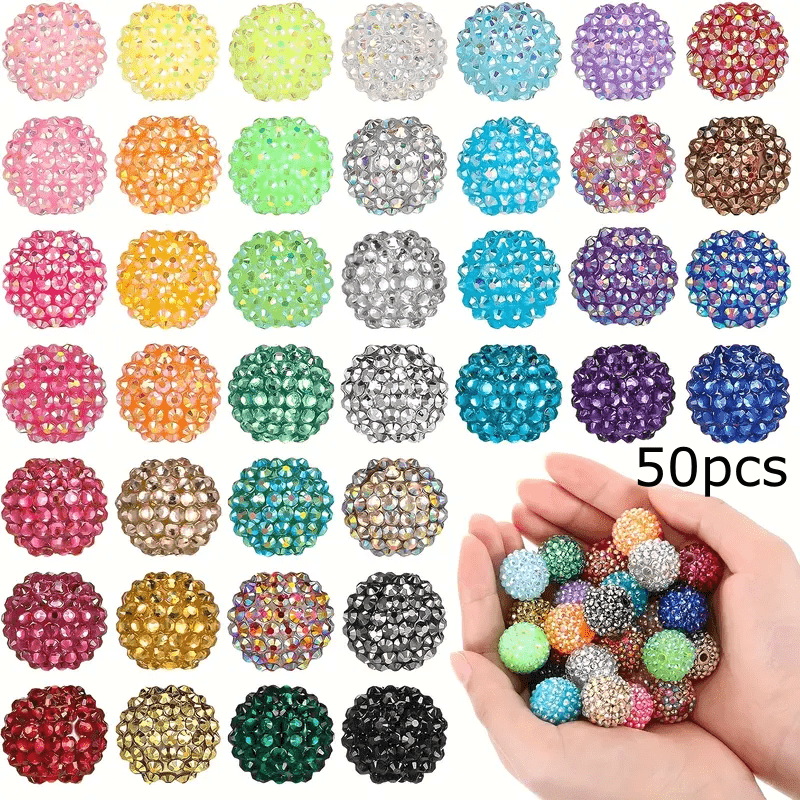 TEMU 30/50pcs Beads 16mm Round Disco Ball Beads Bulk Random Color Chunky Beads Charms For Christmas Diy Pens Making Jewelry Supplies Craft European Style Bracelets