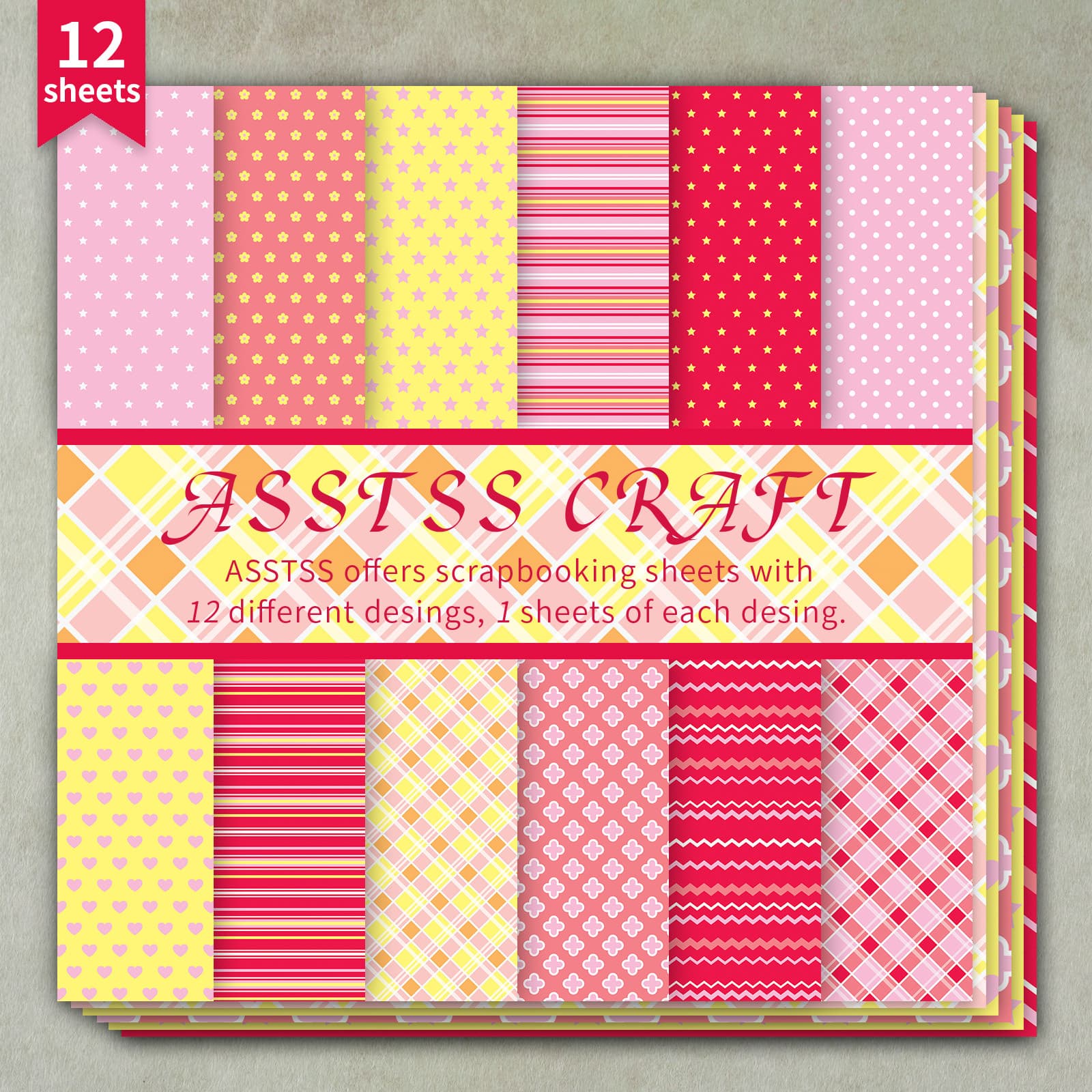 TEMU 12-sheet Asstss Inches Scrapbooking Paper Pad, Colorful Summer Heart And Star Whimsical Style Backing Paper Supplies, Heavyweight Cardstock For Journaling, Collage Art, And Crafts, Inches Pack