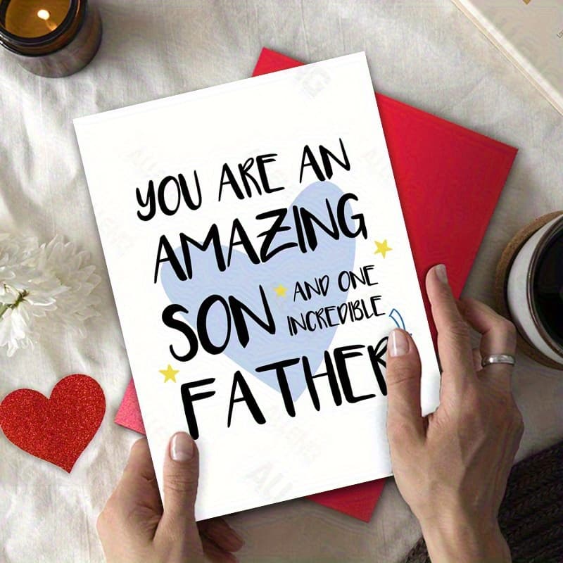 TEMU 4pcs (2 Greeting Cards+2 Envelopes) Father's Day Greeting Cards For - Birthday And Gratitude Cards - "you Are An Amazing Son And An Father" Emotional Message