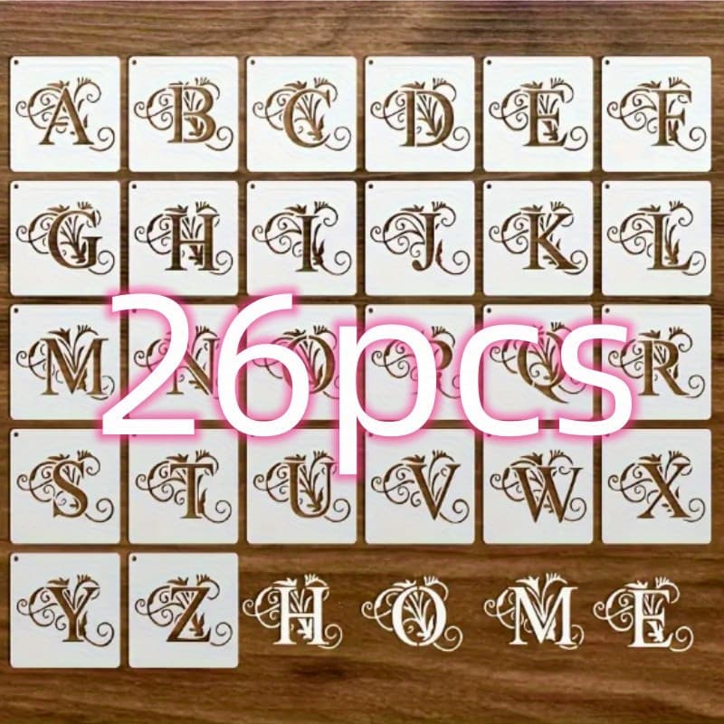 TEMU [26pcs]cross-border Hot Selling Diy Alphabet Abc Painting Hollow Painting Template Pet Material Graffiti Wall Painting Hand Account Copying Template