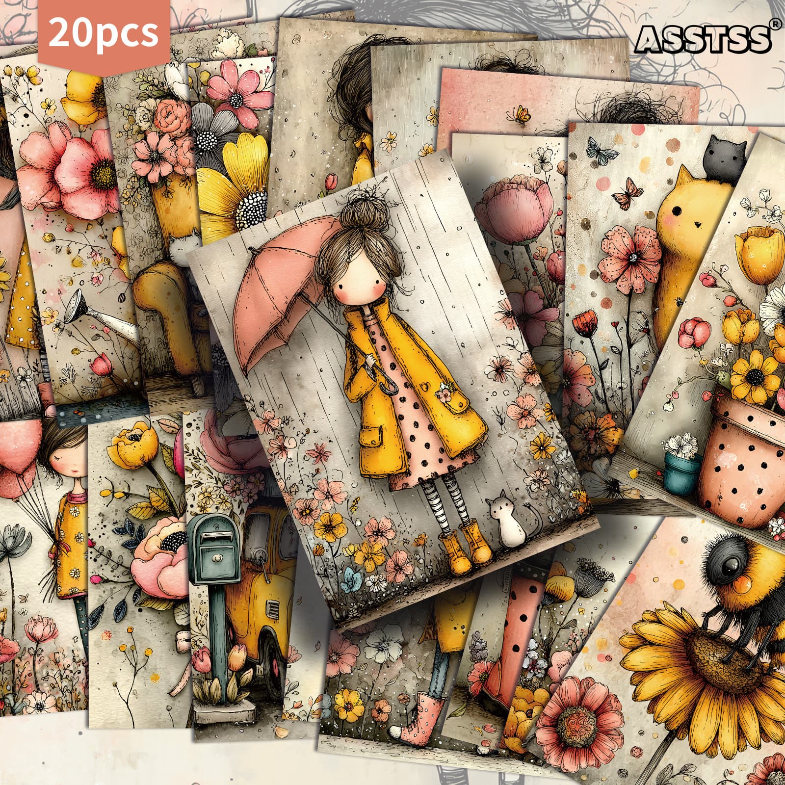 TEMU 20-pack Asstss Retro Pinup & Flower Cards - Vintage Junk Journal Paper With Classic 4x6 Collectible Illustrations Suitable For Scrapbooking, Crafting, Gift Wrapping - Multicolor Retro Art Cards