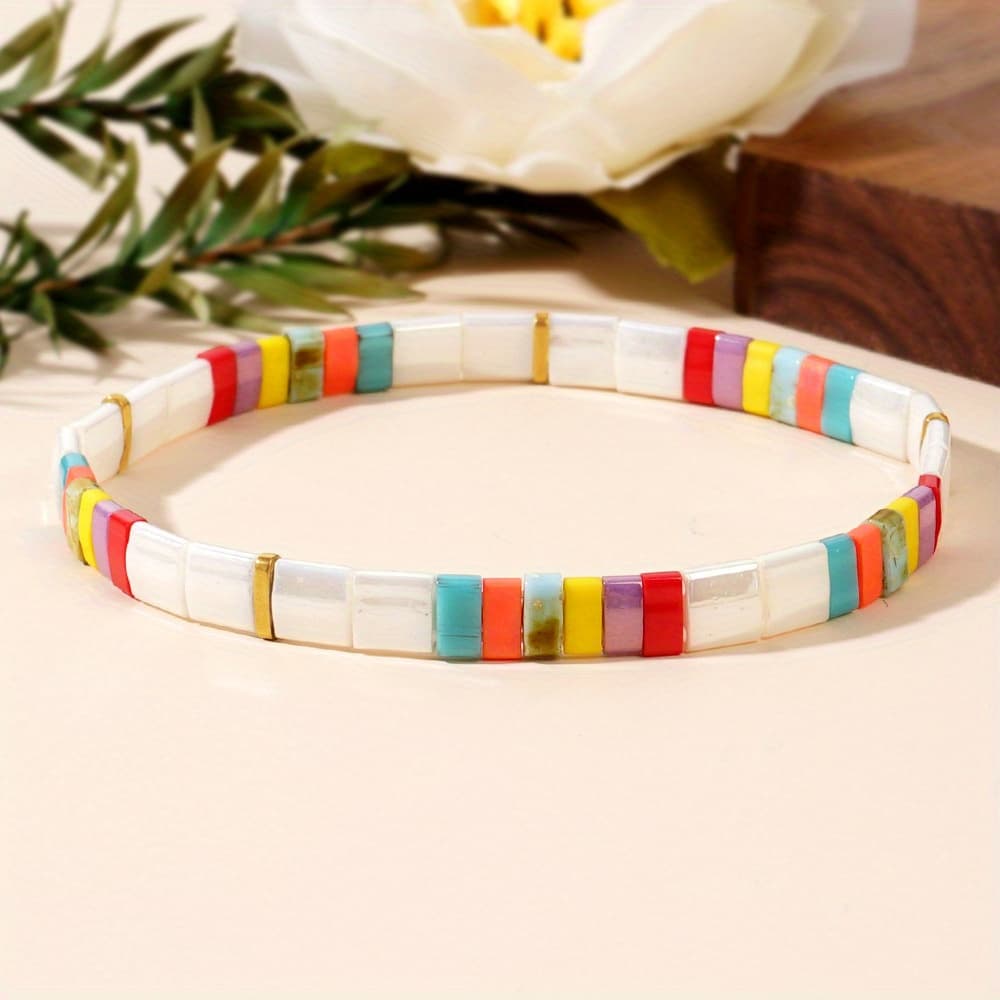 TEMU Bohemian Style Spring Summer Bead Elastic Thread Bracelet Jewelry
