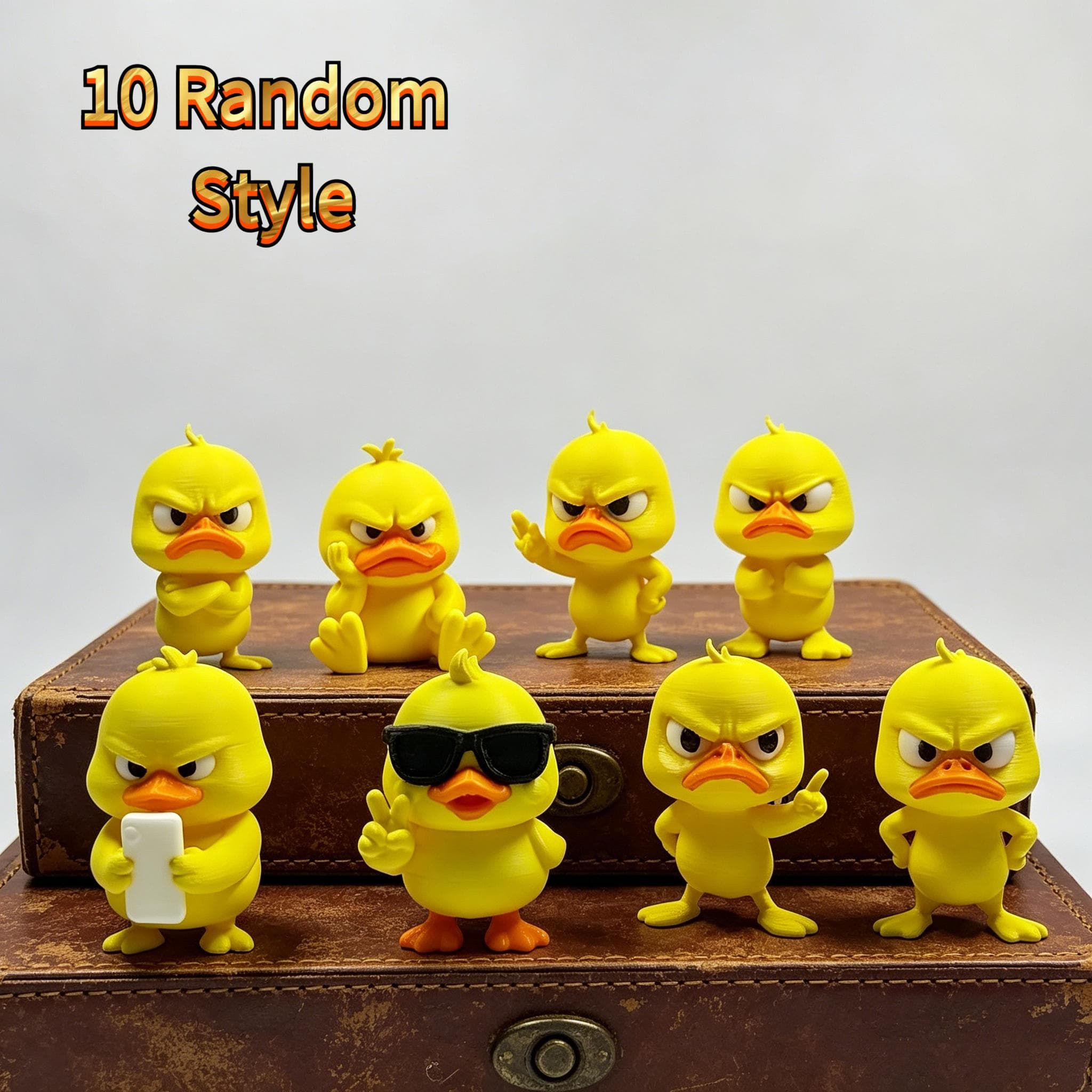 TEMU 10pcs Random Style 3d Printed Angry Rubber Duck, Duck With Orange Beak White Eyes, Figurines For Christmas Halloween Graduation