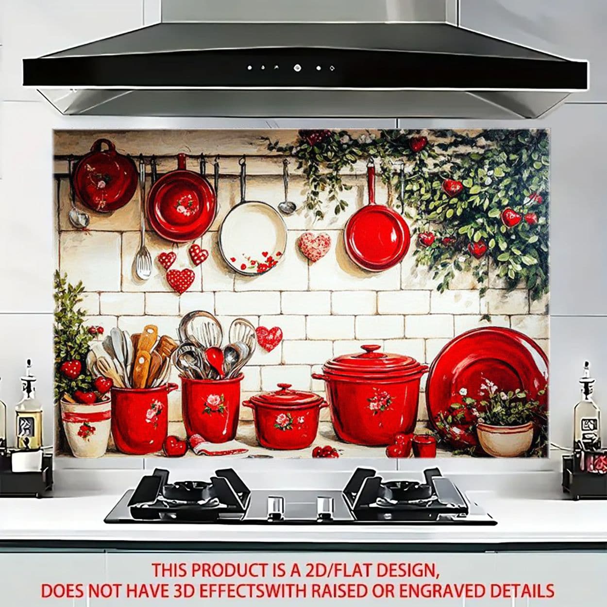 TEMU 1pc Red Cookware Wall Sticker Anti-oil Sticker 21.65*33.45 Inches Pvc Kitchen And Dining Room Wall Decoration Sticker, Cafe Kitchen Counter Decoratio Wall Decal