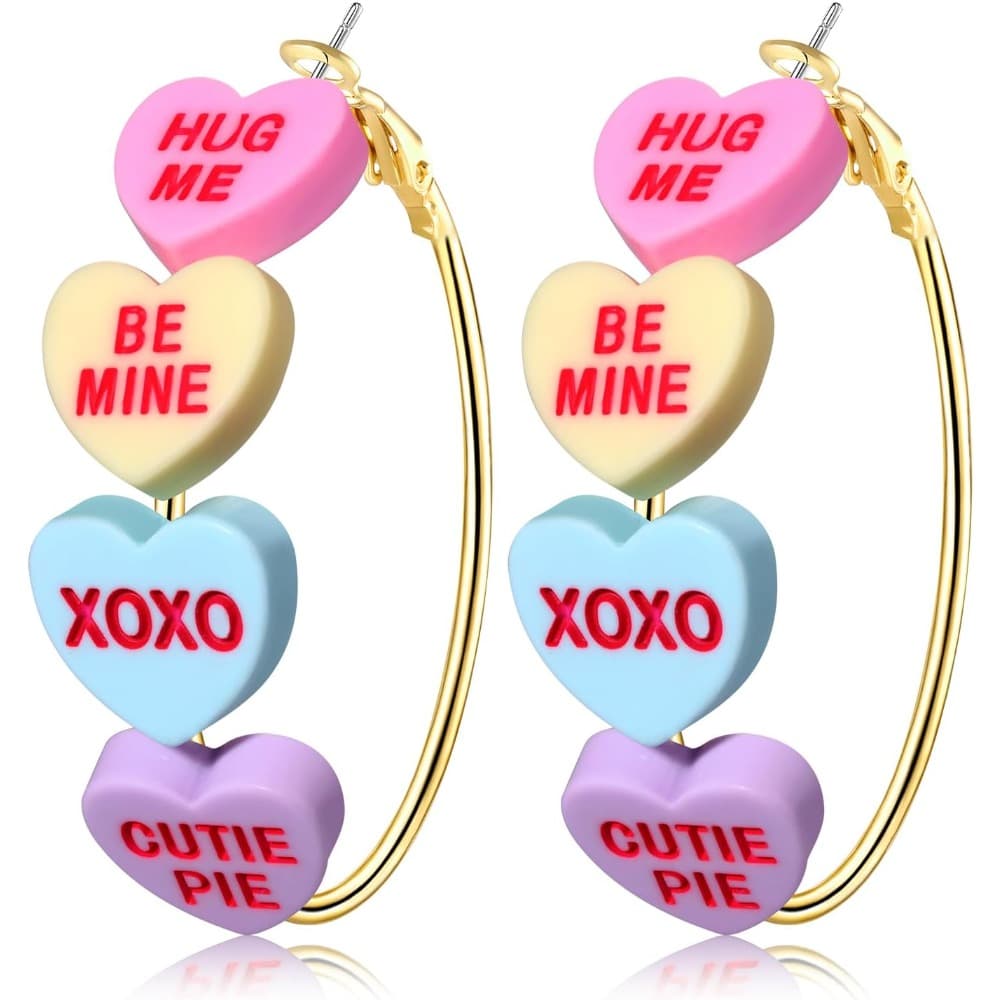 TEMU Valentine's Day Hoop Earrings For Conversation Heart Earrings Romantic Large Circle Earrings Valentine's Day Outfits Jewelry Gifts Party Favors