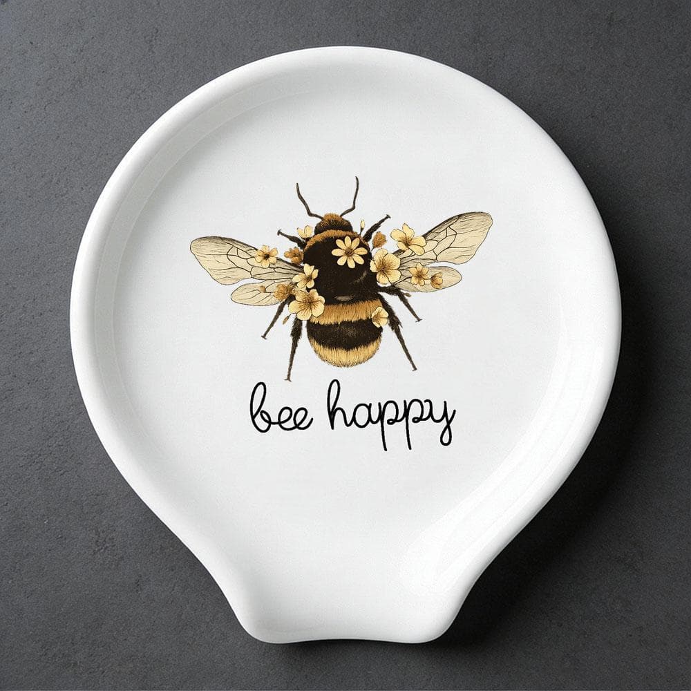 TEMU Floral Bumble For Bee Ceramic Spoon Rest, Whimsical Botanical Design With " For " Quote, Decorative Kitchen Utensil Holder For Stovetop & Countertop, Ideal Gift For & Home Decor Enthusiasts
