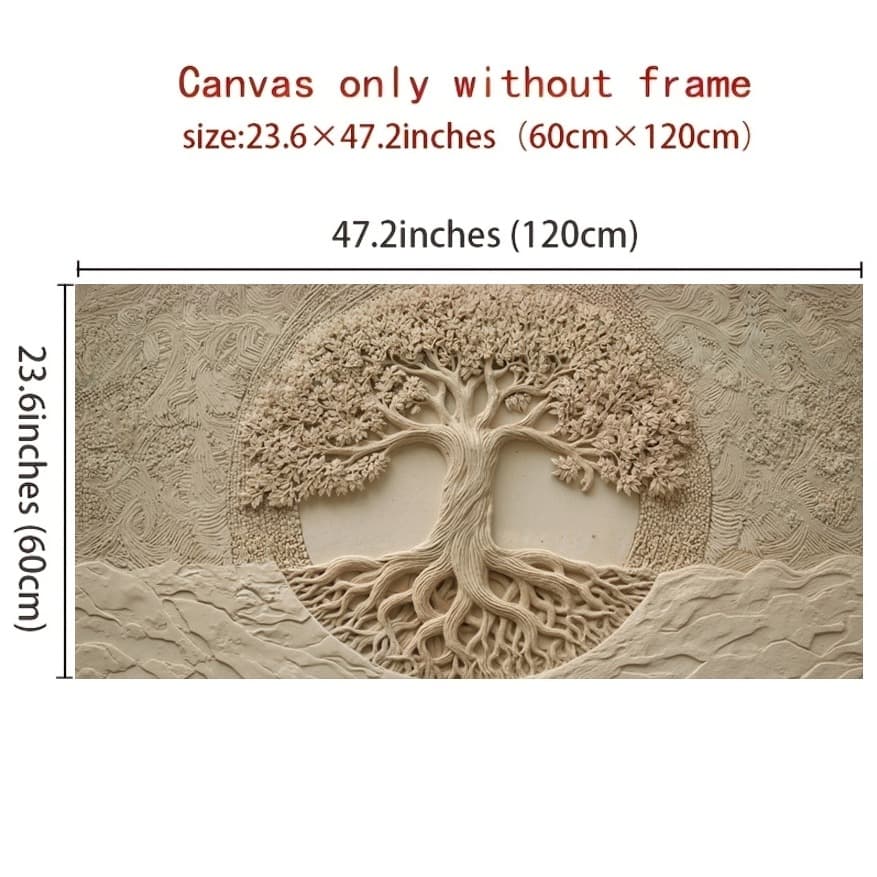 TEMU 2d Flat, 2d Flat, 1pc Large Modern Abstract Tree Of Life Canvas Wall Art - Frameless Beige Minimalist Style, 23.6 .2 Inches (60 X 120 Cm) Design, Suitable For Living Room And Bedroom Decor