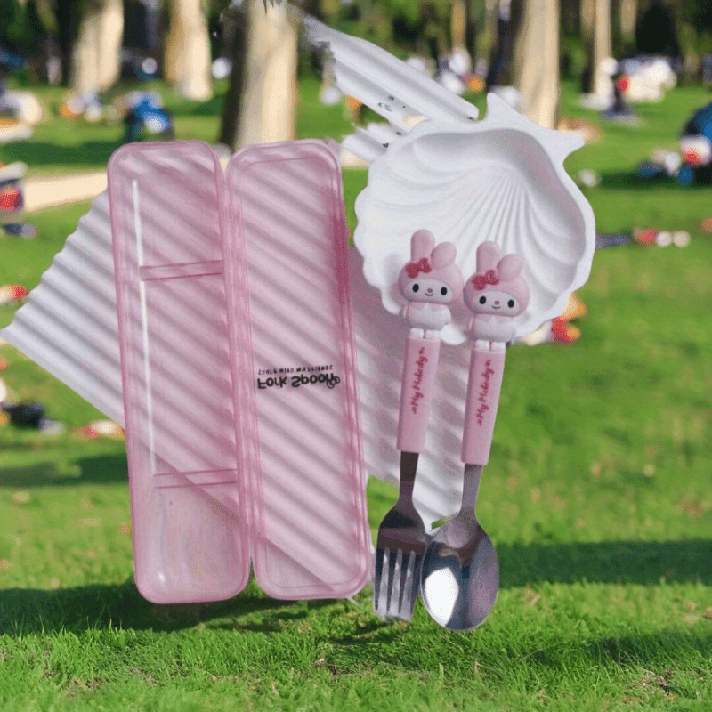 TEMU Cartoon Stainless Steel Travel Utensils Set - Portable Fork And Spoon
