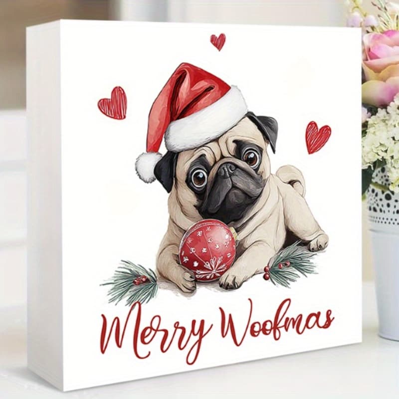 TEMU [christmas Wall Art] 1pc Festive Christmas Decoration Christmas Hat Dog Sign, Pvc Holiday Ornament, Decor, Desktop & Bookshelf Accent, Humorous Christmas Gift Idea