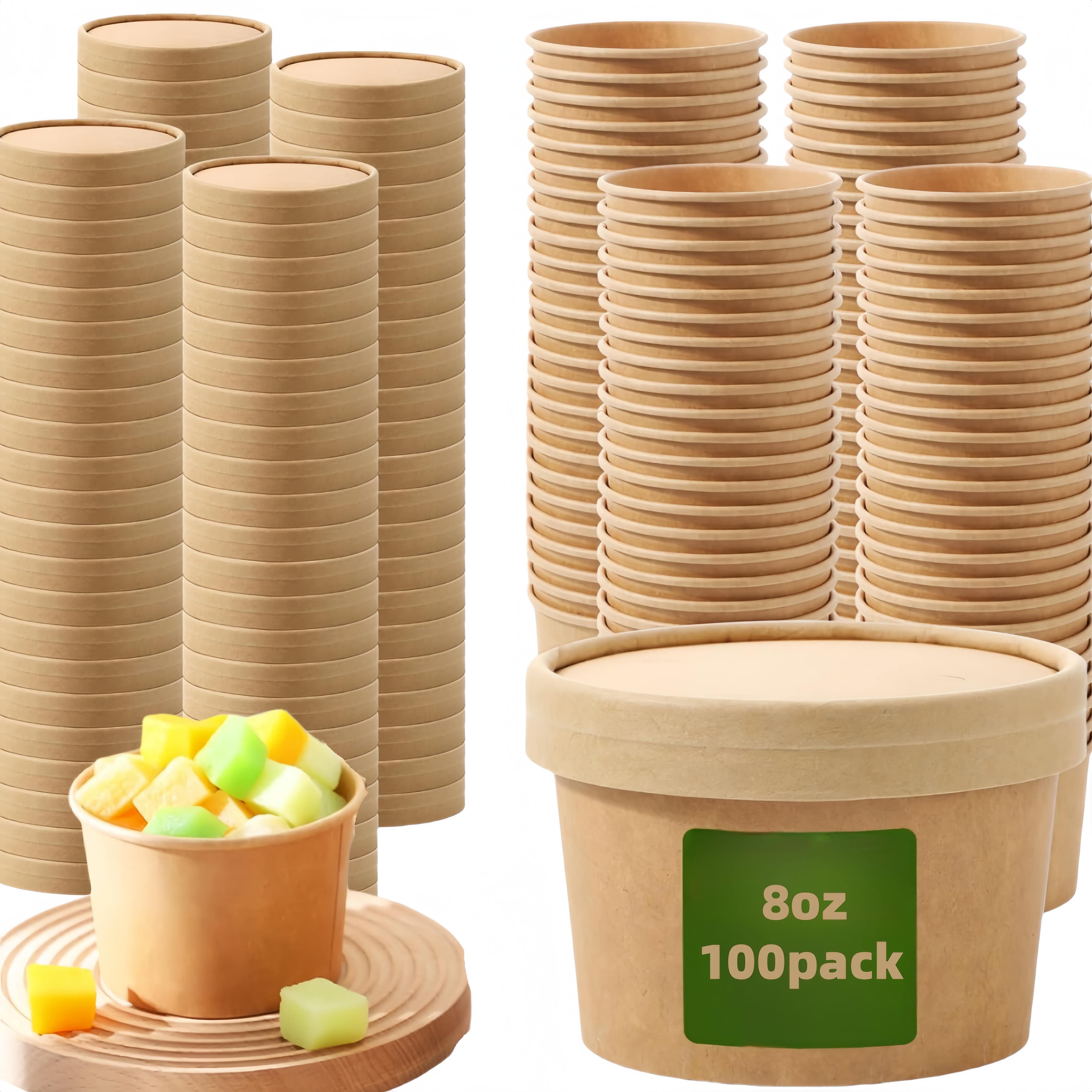TEMU 100pcs 8oz Paper Soup Bowls With Vented Lids, Disposable Ice Cream Cups For , Parties, Restaurants - Material