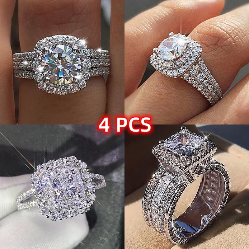 TEMU 4 Fashionable And Gorgeous Sparkling 925 Silvery Plated Plated Synthetic Cubic Zirconiaia Rings, Symbolizing . For On Birthdays, Christmas, And Anniversaries., For Teenager