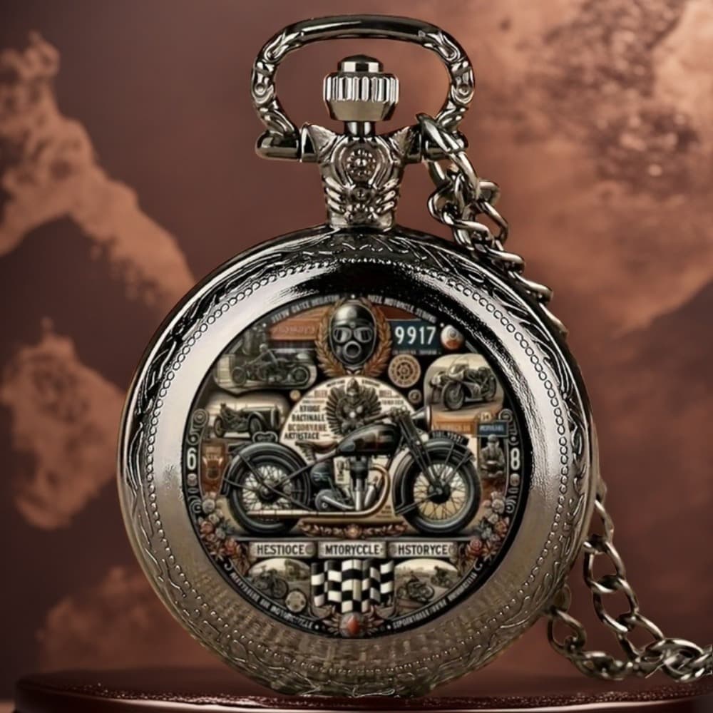 TEMU 1pc , Elegant Black Necklace Pocket Watch, Classical Motorcycle Creative Dressing Watch, Unique New Year Christmas Birthday Gift
