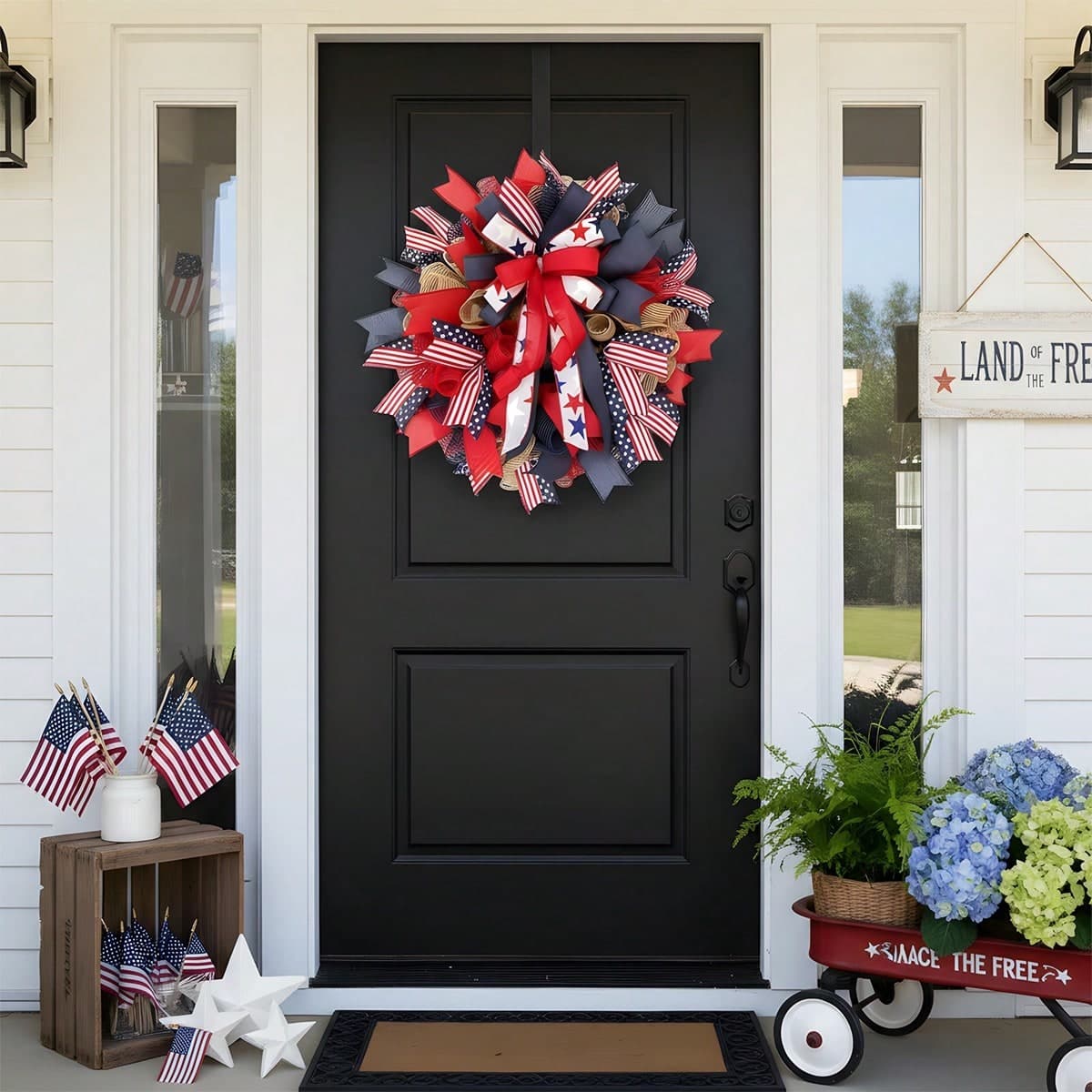 TEMU 250th Year Patriotic Wreath Decorations, Patriotic Mesh Deco Wreath For Front Door, Memorial Day Red White And Blue Ribbon Wreath For Indoor And Outdoor, Home Holiday Decor Summer Party Decor