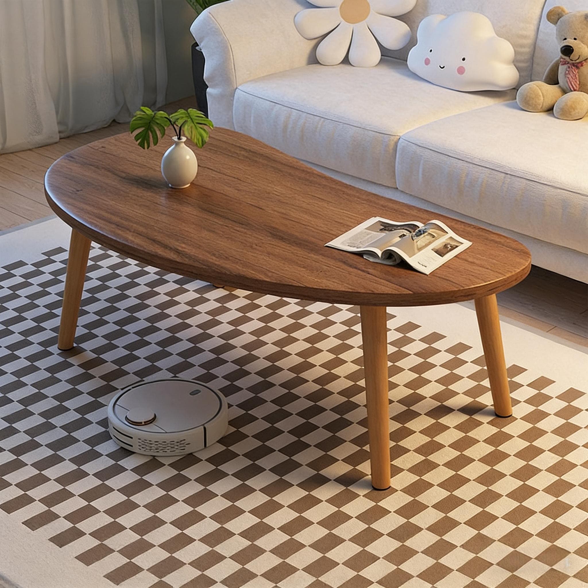 TEMU Solid Wood Table- Round Edge Anti-collision Tea Table With Natural Wood Grain Living Room Center Table Durable Versatile Home Decor Gift