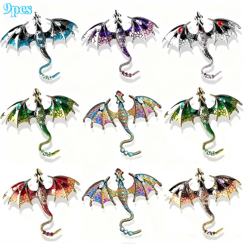 TEMU A Collection Of 9 Dragon-shaped Pins In Vibrant Colors, Featuring A Hip-hop Retro . Cartoon Dragon Brooches Serve As Stylish Additions For Clothing, Perfect For Parties, Banquets, Everyday Use