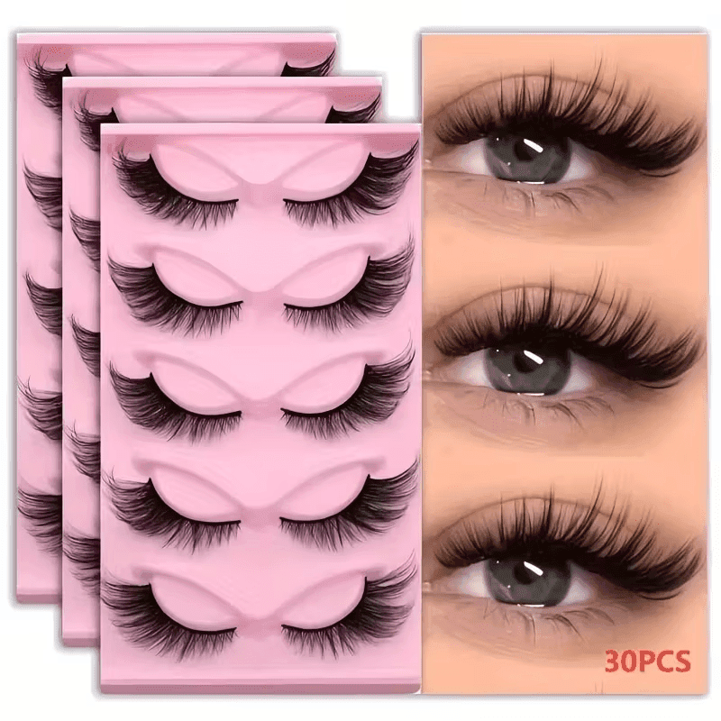 TEMU 10/30-pack Cat Eye Lashes D- 6-16mm Reusable Long Lashes Cat Eye Makeup Wispy Lashes Eye Tip Thin Long Strip Dense False Eyelashes D-