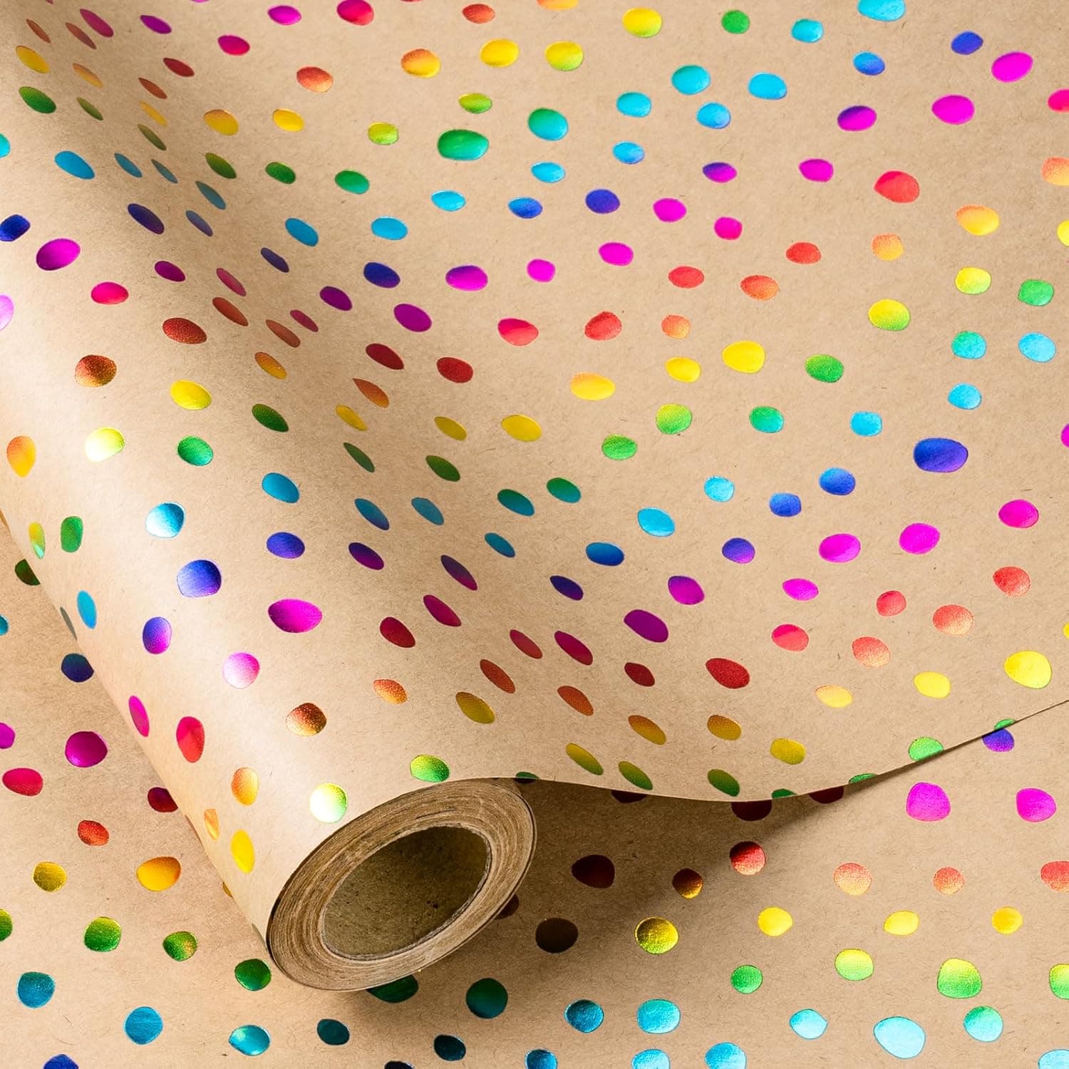 TEMU Wrapping Paper Roll - 17 Inches X 9.84 Feet - Colorful Foil Dots Pattern On Durable Paper For Birthdays, Valentine's Day And Special Occasions